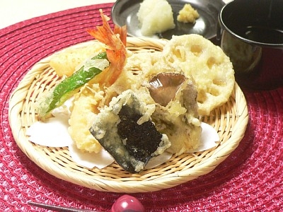 エビとレンコンと舞茸の天ぷら